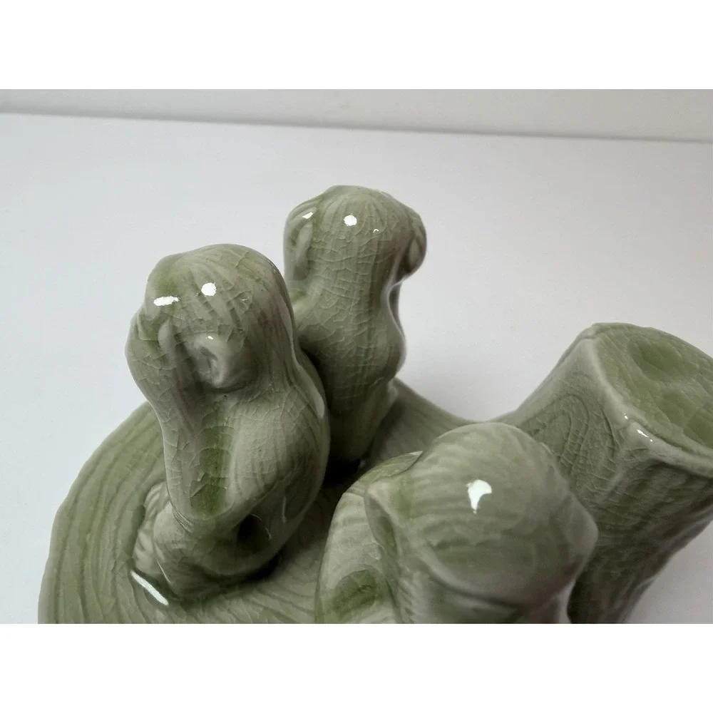 Novica‎ Collection Hear Speak See No Evil Monkey Apes Thailand Vintage Green